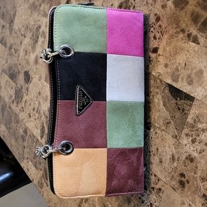 Patch work swaid leather shoulder bag
